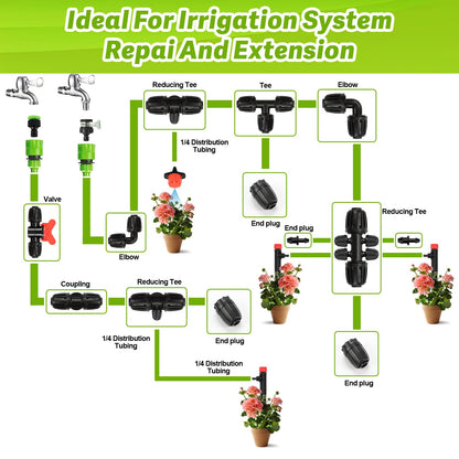 19 Pieces 1/2 Inch Drip Irrigation Fittings Kit, 1/2'' Drip Line Barbed Fittings for 1/2 Inch Irrigation Tubing (1/2" ID x 0.650" OD) Anti-Leak Lock Nut Connectors for Garden Drip System
