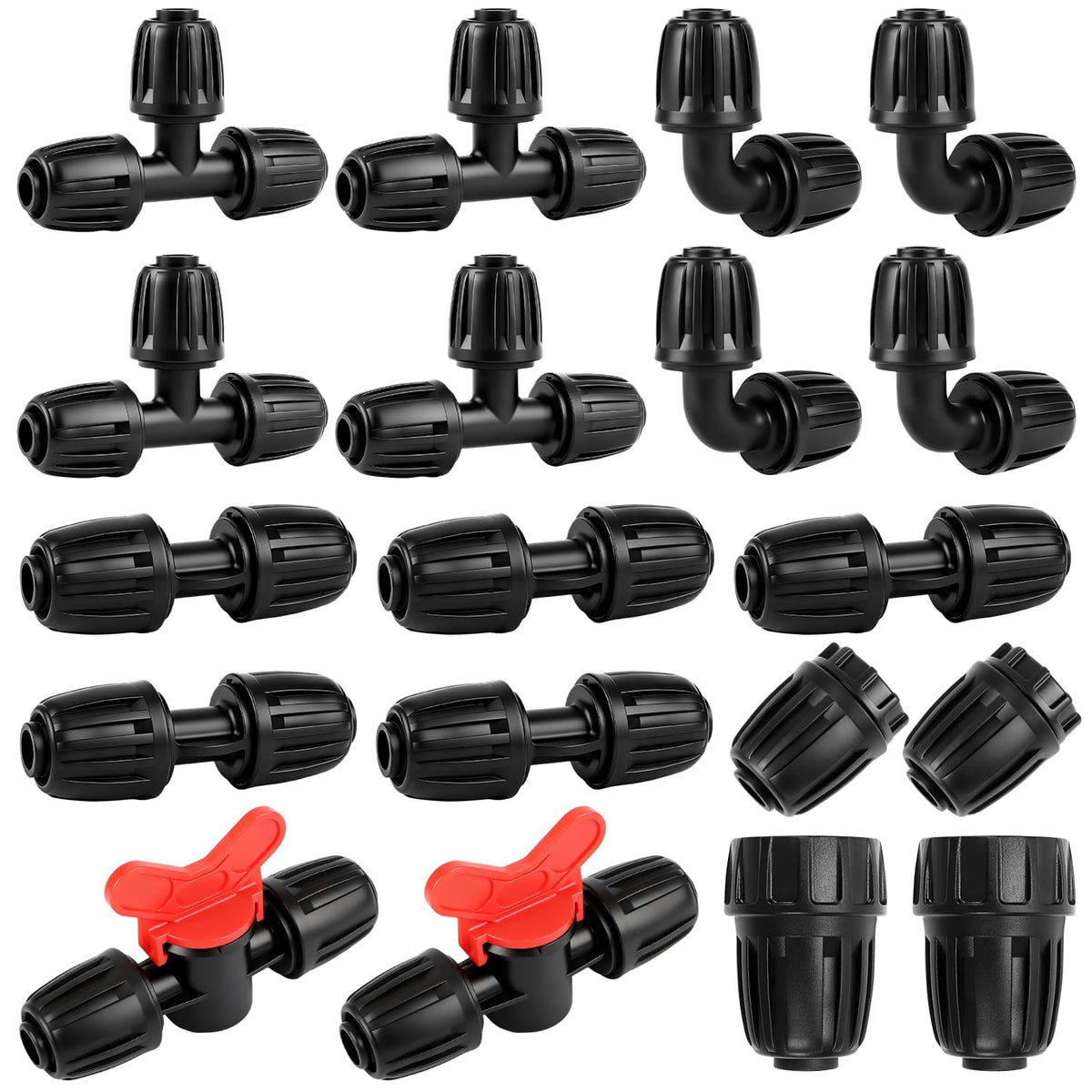 19 Pieces 1/2 Inch Drip Irrigation Fittings Kit, 1/2'' Drip Line Barbed Fittings for 1/2 Inch Irrigation Tubing (1/2" ID x 0.650" OD) Anti-Leak Lock Nut Connectors for Garden Drip System