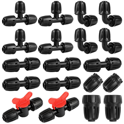 19 Pieces 1/2 Inch Drip Irrigation Fittings Kit, 1/2'' Drip Line Barbed Fittings for 1/2 Inch Irrigation Tubing (1/2" ID x 0.650" OD) Anti-Leak Lock Nut Connectors for Garden Drip System
