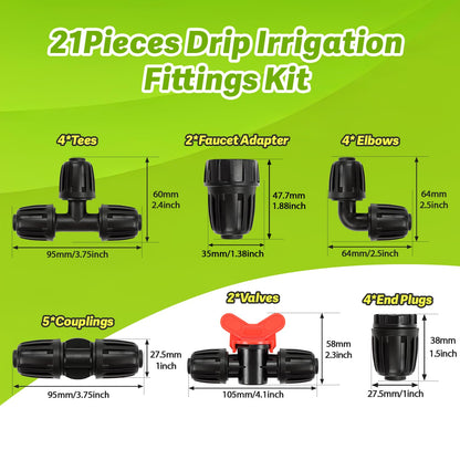19 Pieces 1/2 Inch Drip Irrigation Fittings Kit, 1/2'' Drip Line Barbed Fittings for 1/2 Inch Irrigation Tubing (1/2" ID x 0.650" OD) Anti-Leak Lock Nut Connectors for Garden Drip System
