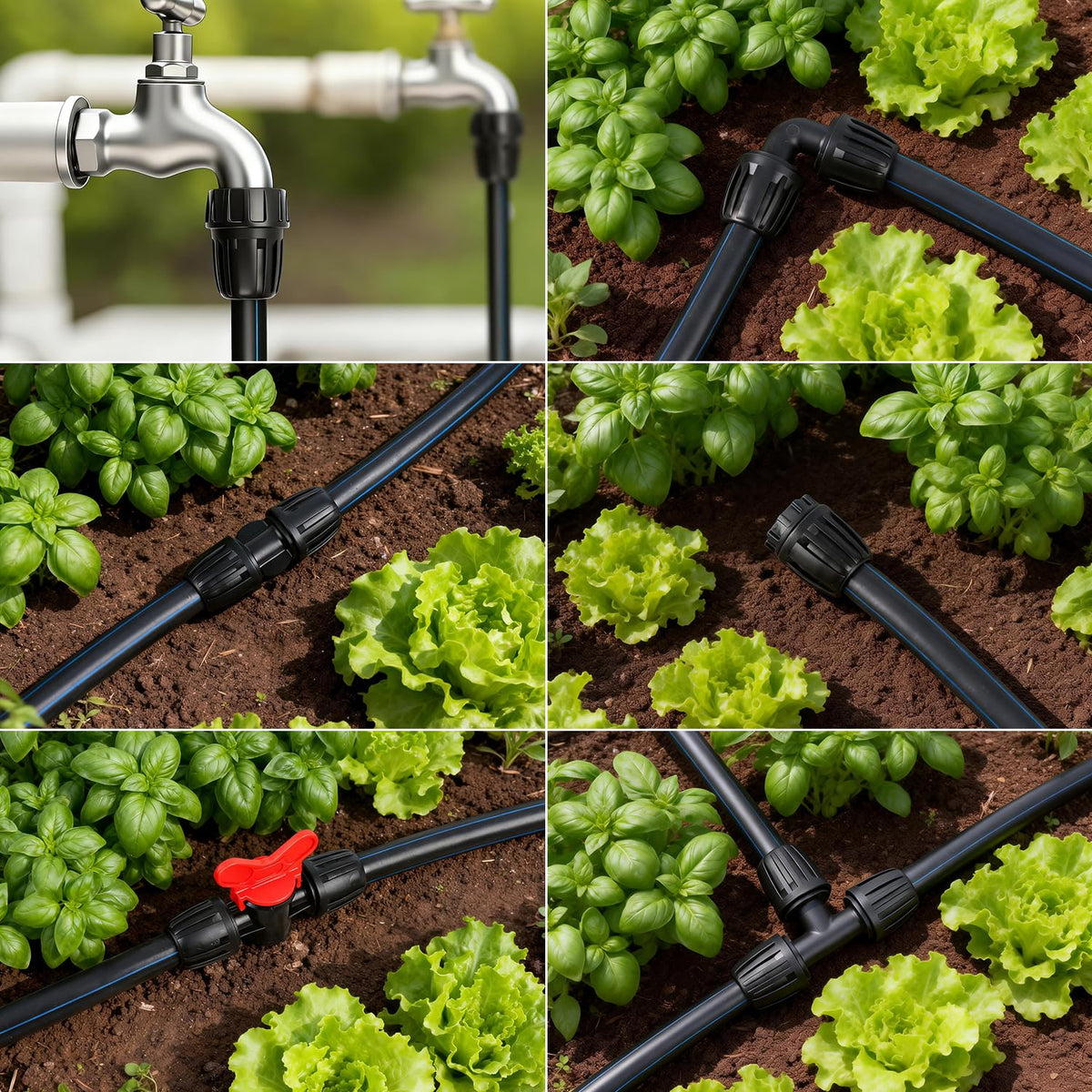 19 Pieces 1/2 Inch Drip Irrigation Fittings Kit, 1/2'' Drip Line Barbed Fittings for 1/2 Inch Irrigation Tubing (1/2" ID x 0.650" OD) Anti-Leak Lock Nut Connectors for Garden Drip System