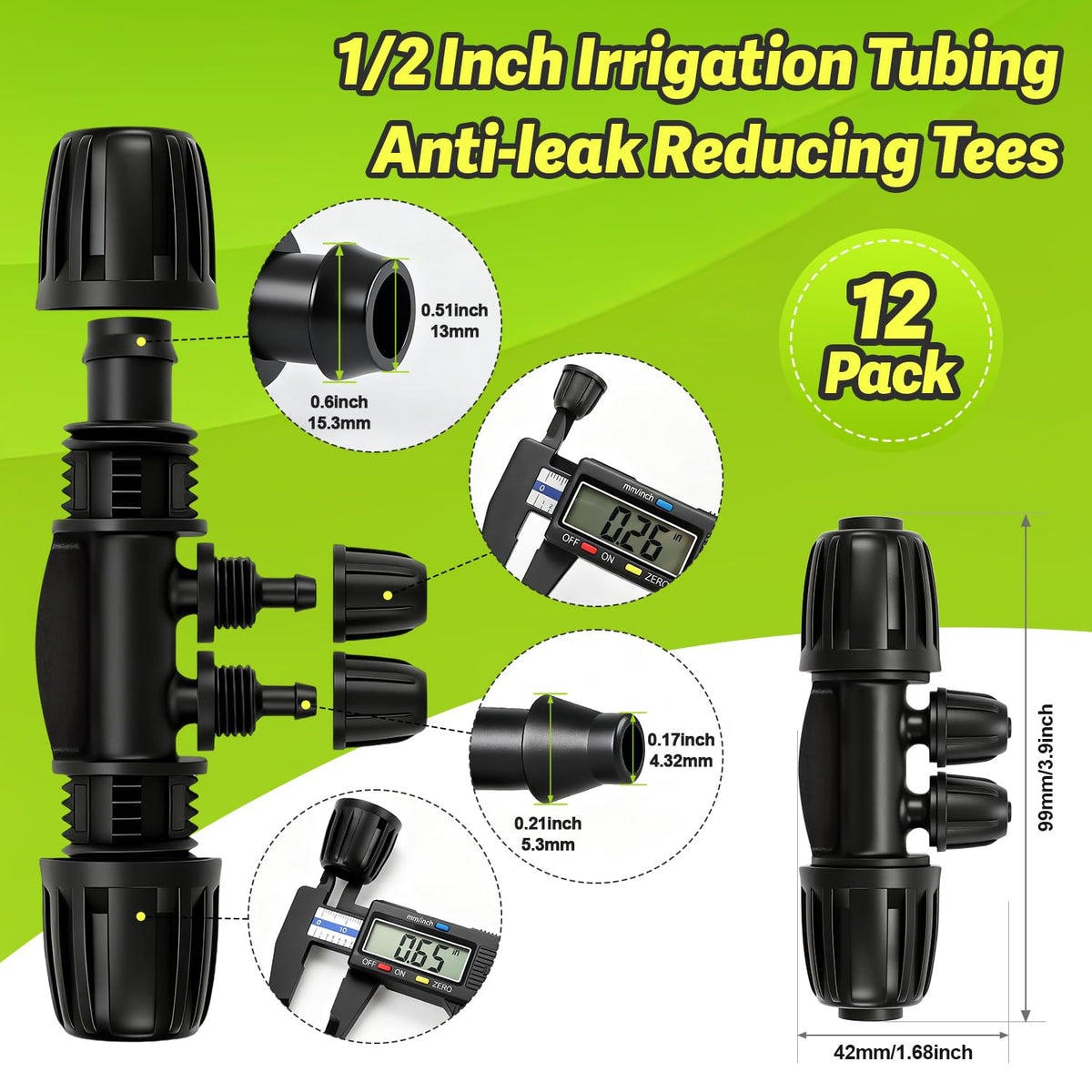 19 Pieces 1/2 Inch Drip Irrigation Fittings Kit, 1/2'' Drip Line Barbed Fittings for 1/2 Inch Irrigation Tubing (1/2" ID x 0.650" OD) Anti-Leak Lock Nut Connectors for Garden Drip System