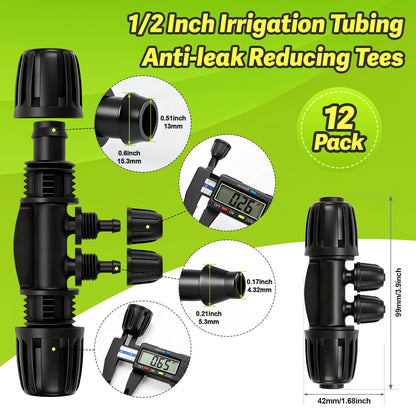 19 Pieces 1/2 Inch Drip Irrigation Fittings Kit, 1/2'' Drip Line Barbed Fittings for 1/2 Inch Irrigation Tubing (1/2" ID x 0.650" OD) Anti-Leak Lock Nut Connectors for Garden Drip System