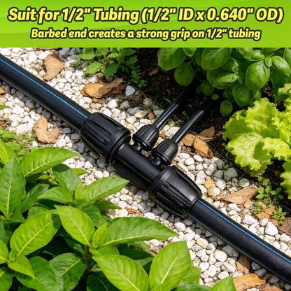 19 Pieces 1/2 Inch Drip Irrigation Fittings Kit, 1/2'' Drip Line Barbed Fittings for 1/2 Inch Irrigation Tubing (1/2" ID x 0.650" OD) Anti-Leak Lock Nut Connectors for Garden Drip System