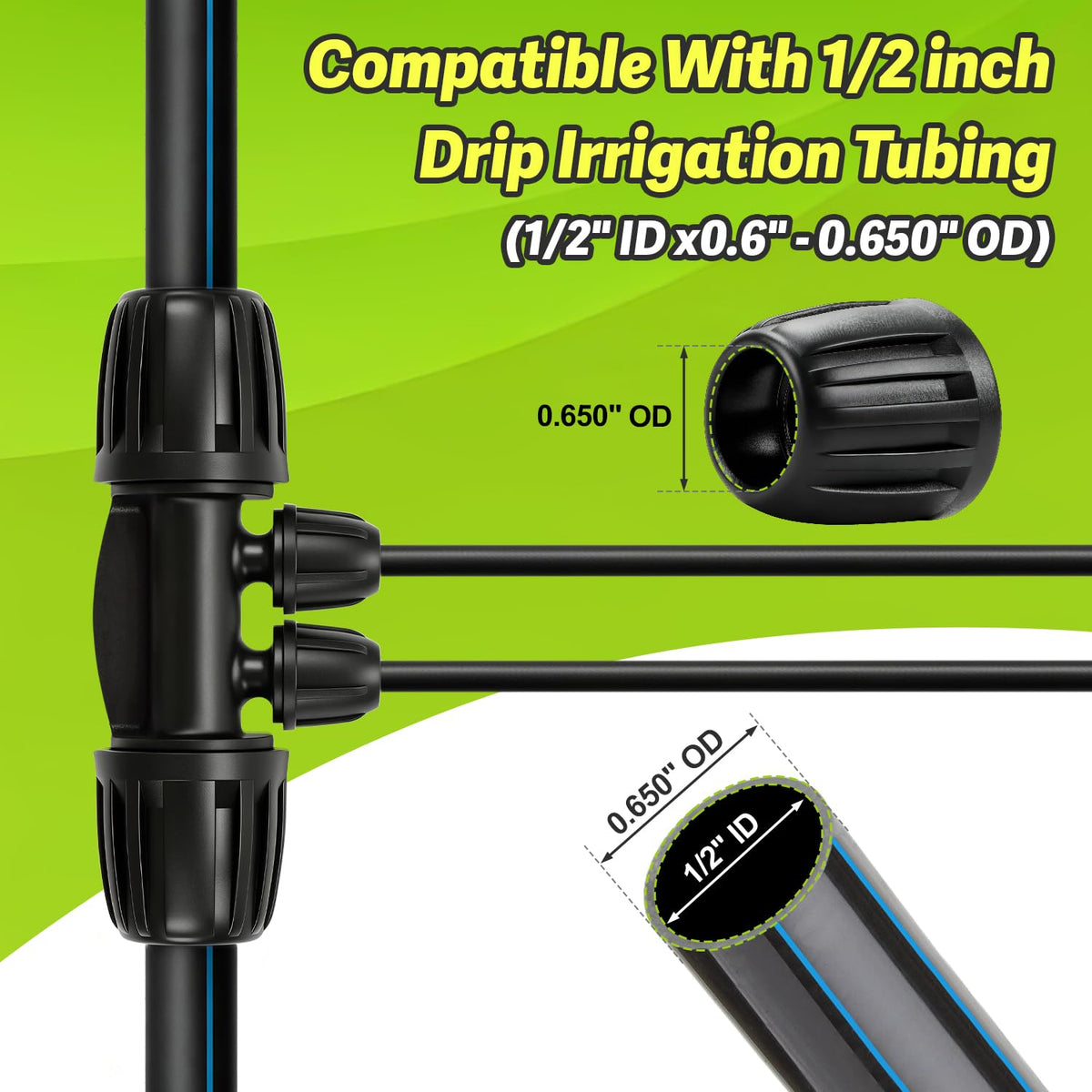 19 Pieces 1/2 Inch Drip Irrigation Fittings Kit, 1/2'' Drip Line Barbed Fittings for 1/2 Inch Irrigation Tubing (1/2" ID x 0.650" OD) Anti-Leak Lock Nut Connectors for Garden Drip System