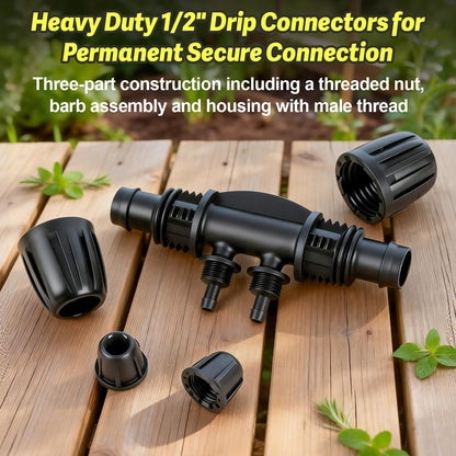 19 Pieces 1/2 Inch Drip Irrigation Fittings Kit, 1/2'' Drip Line Barbed Fittings for 1/2 Inch Irrigation Tubing (1/2" ID x 0.650" OD) Anti-Leak Lock Nut Connectors for Garden Drip System
