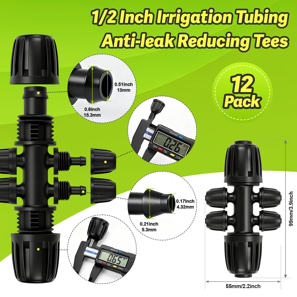 19 Pieces 1/2 Inch Drip Irrigation Fittings Kit, 1/2'' Drip Line Barbed Fittings for 1/2 Inch Irrigation Tubing (1/2" ID x 0.650" OD) Anti-Leak Lock Nut Connectors for Garden Drip System