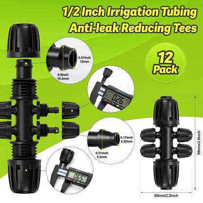 19 Pieces 1/2 Inch Drip Irrigation Fittings Kit, 1/2'' Drip Line Barbed Fittings for 1/2 Inch Irrigation Tubing (1/2" ID x 0.650" OD) Anti-Leak Lock Nut Connectors for Garden Drip System