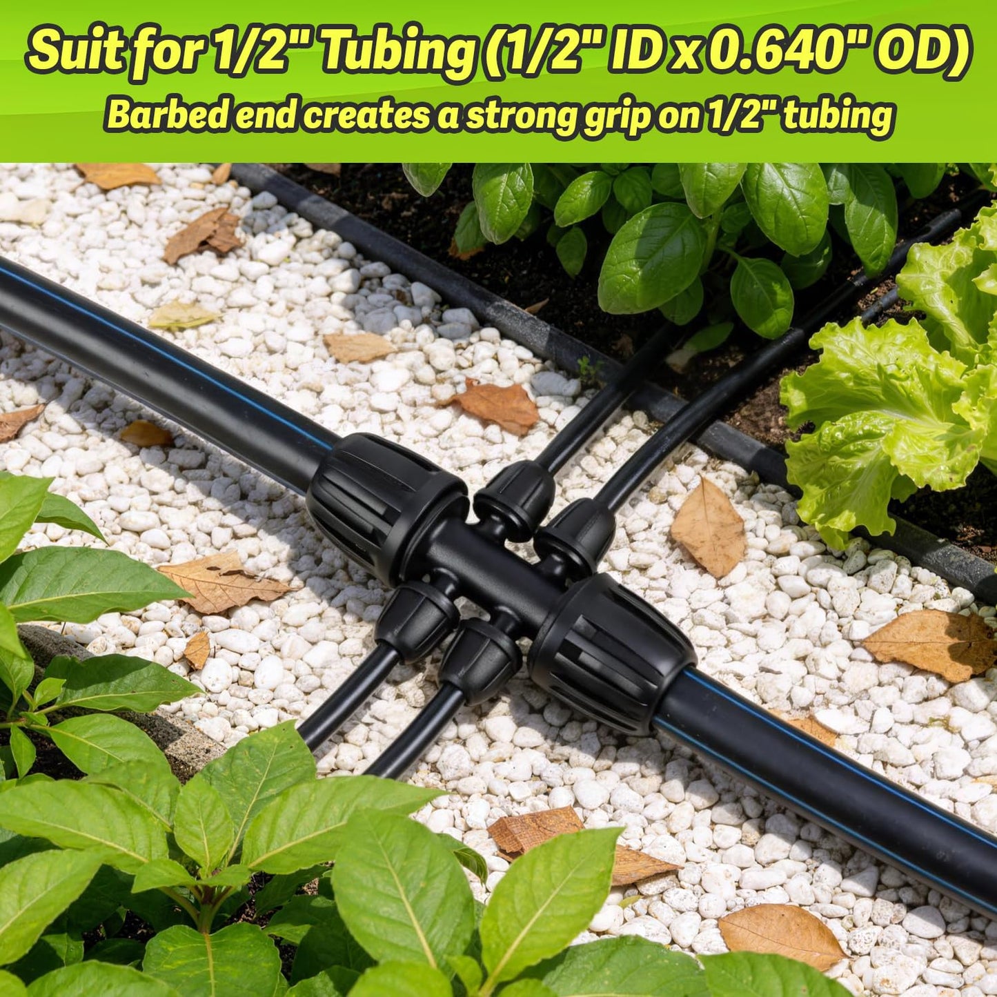 19 Pieces 1/2 Inch Drip Irrigation Fittings Kit, 1/2'' Drip Line Barbed Fittings for 1/2 Inch Irrigation Tubing (1/2" ID x 0.650" OD) Anti-Leak Lock Nut Connectors for Garden Drip System