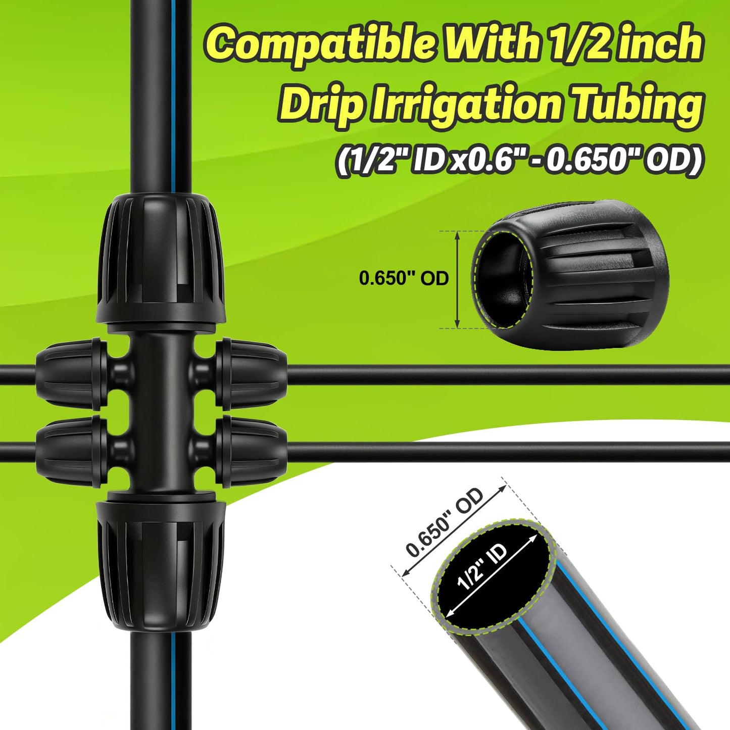 19 Pieces 1/2 Inch Drip Irrigation Fittings Kit, 1/2'' Drip Line Barbed Fittings for 1/2 Inch Irrigation Tubing (1/2" ID x 0.650" OD) Anti-Leak Lock Nut Connectors for Garden Drip System