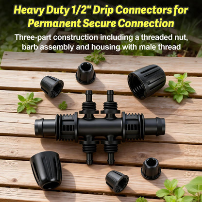 19 Pieces 1/2 Inch Drip Irrigation Fittings Kit, 1/2'' Drip Line Barbed Fittings for 1/2 Inch Irrigation Tubing (1/2" ID x 0.650" OD) Anti-Leak Lock Nut Connectors for Garden Drip System
