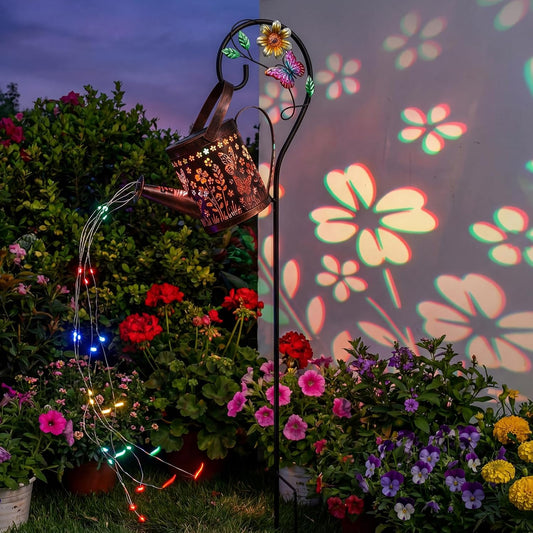 Solar Garden Decor Lights, IP44 Waterproof Metal Butterfly Solar Watering Can Lights Outdoor Decor for Yard Pathway Patio Lawn, Gifts for Women Mom Grandma Birthday