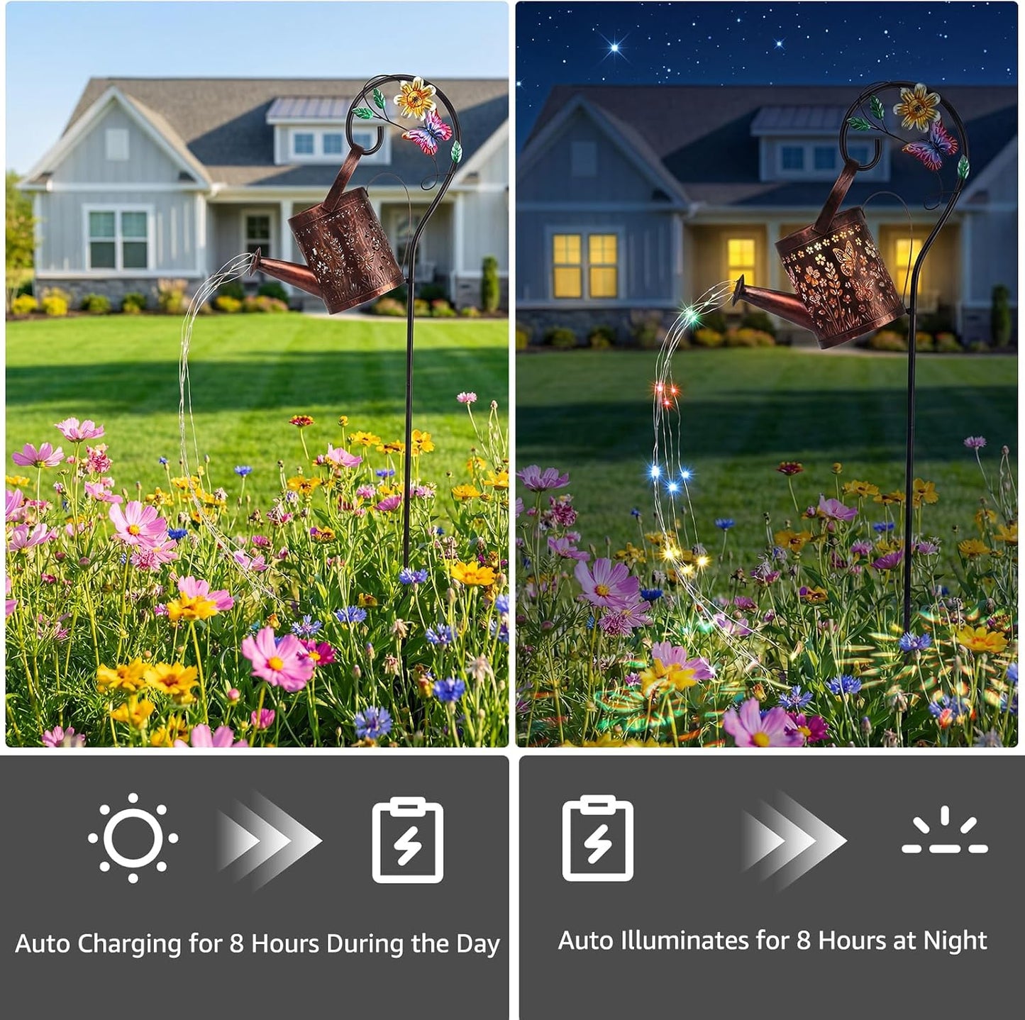 Solar Garden Decor Lights, IP44 Waterproof Metal Butterfly Solar Watering Can Lights Outdoor Decor for Yard Pathway Patio Lawn, Gifts for Women Mom Grandma Birthday