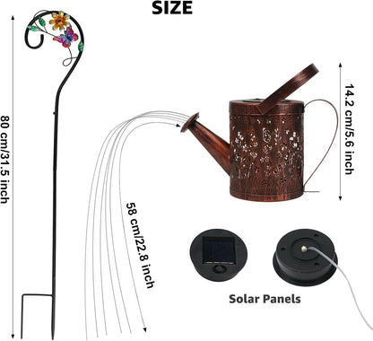 Solar Garden Decor Lights, IP44 Waterproof Metal Butterfly Solar Watering Can Lights Outdoor Decor for Yard Pathway Patio Lawn, Gifts for Women Mom Grandma Birthday
