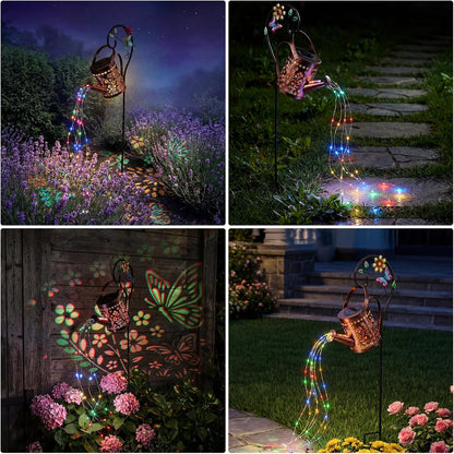 Solar Garden Decor Lights, IP44 Waterproof Metal Butterfly Solar Watering Can Lights Outdoor Decor for Yard Pathway Patio Lawn, Gifts for Women Mom Grandma Birthday