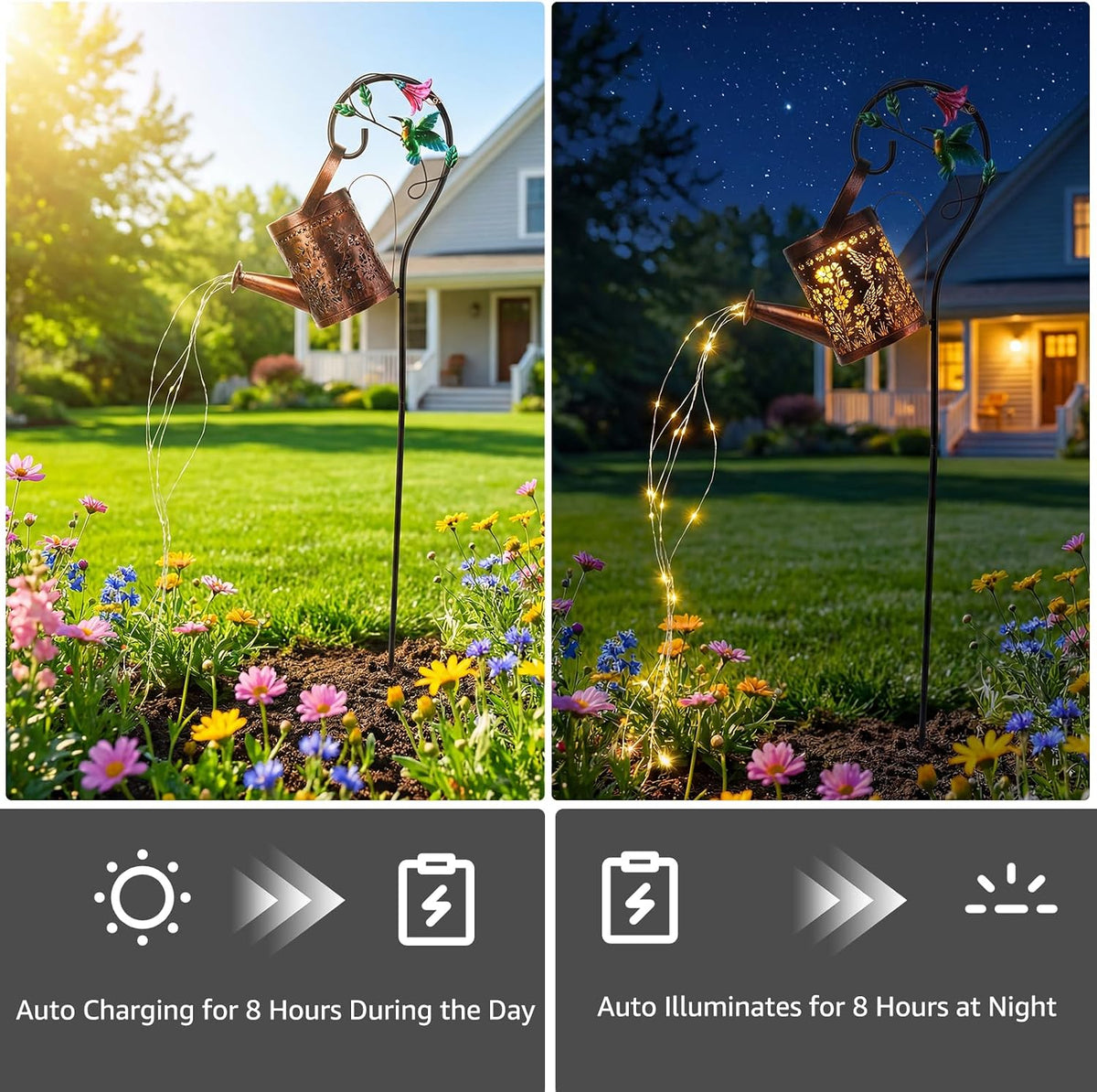 Solar Garden Decor Lights, IP44 Waterproof Metal Butterfly Solar Watering Can Lights Outdoor Decor for Yard Pathway Patio Lawn, Gifts for Women Mom Grandma Birthday