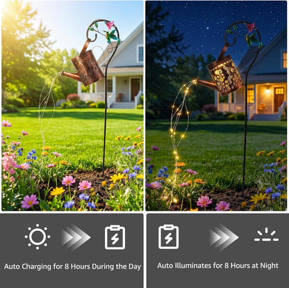 Solar Garden Decor Lights, IP44 Waterproof Metal Butterfly Solar Watering Can Lights Outdoor Decor for Yard Pathway Patio Lawn, Gifts for Women Mom Grandma Birthday