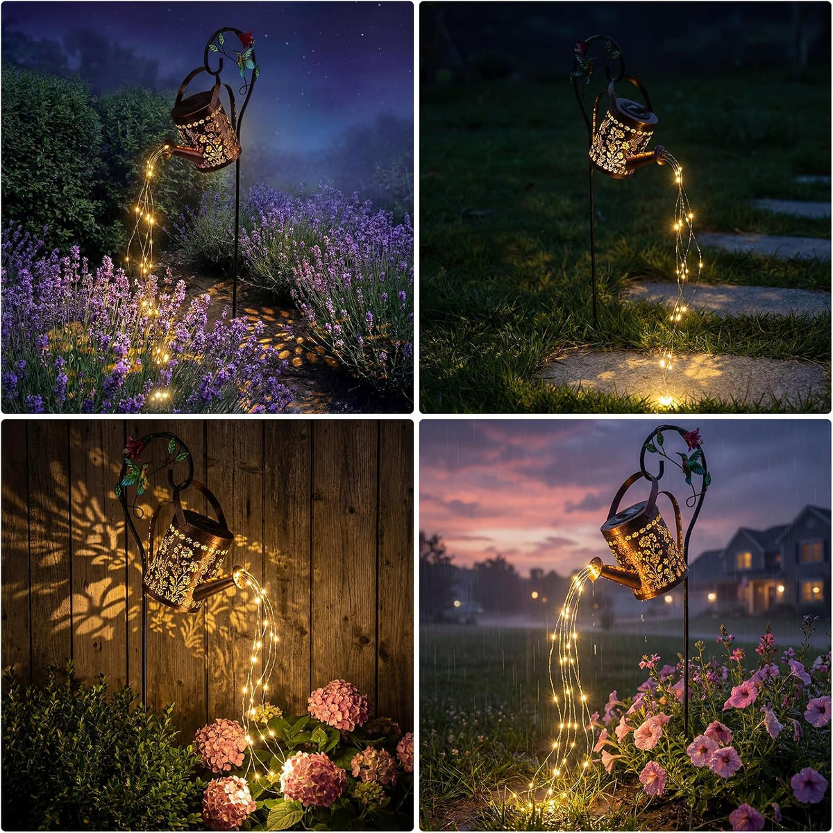 Solar Garden Decor Lights, IP44 Waterproof Metal Butterfly Solar Watering Can Lights Outdoor Decor for Yard Pathway Patio Lawn, Gifts for Women Mom Grandma Birthday