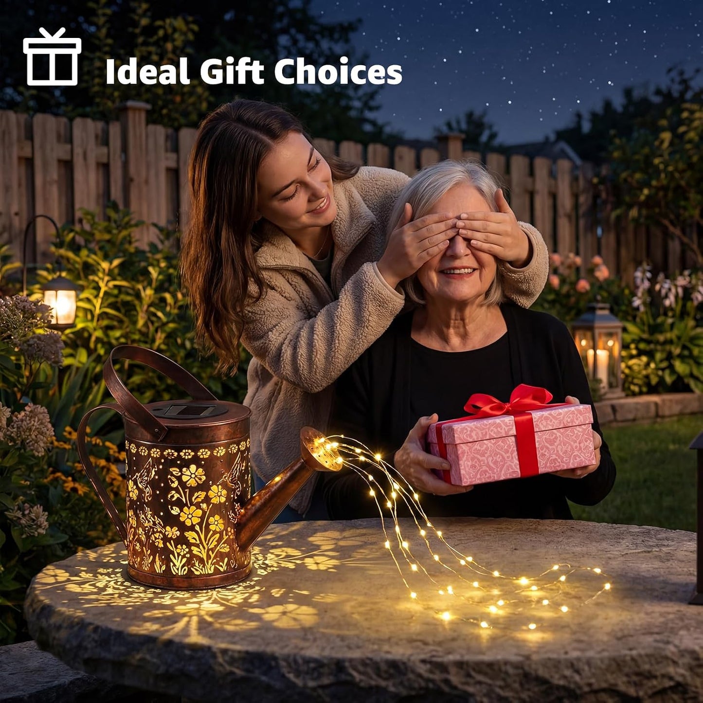 Solar Garden Decor Lights, IP44 Waterproof Metal Butterfly Solar Watering Can Lights Outdoor Decor for Yard Pathway Patio Lawn, Gifts for Women Mom Grandma Birthday