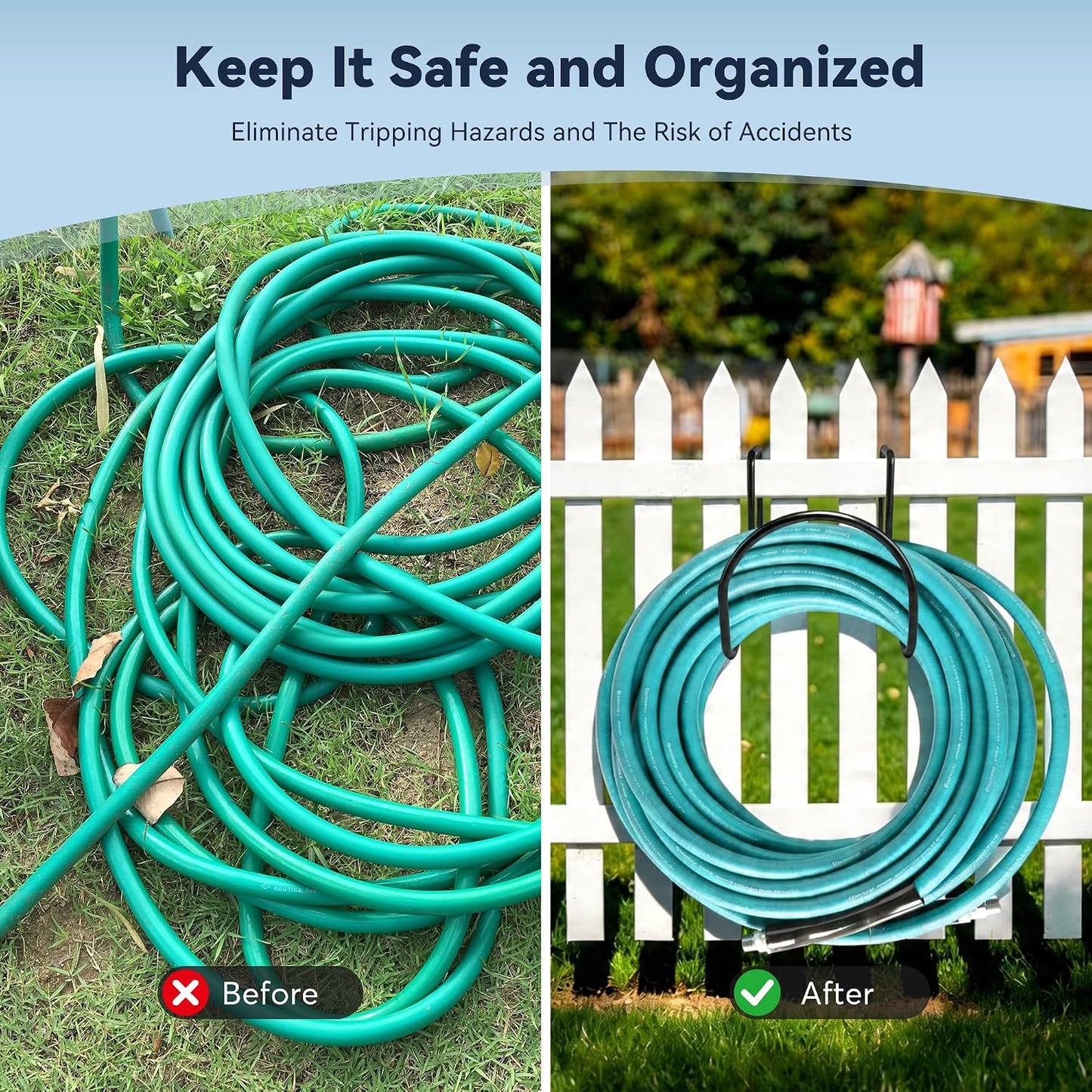 Heavy Duty Garden Hose Holder for Fence, Fits 0.75"-1.25" Railings