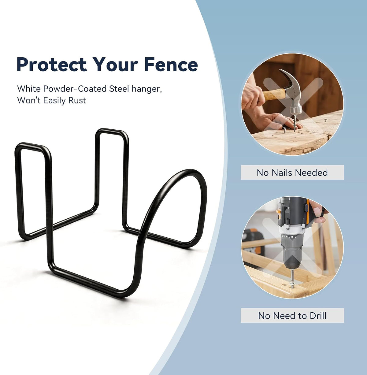 Heavy Duty Garden Hose Holder for Fence, Fits 0.75"-1.25" Railings