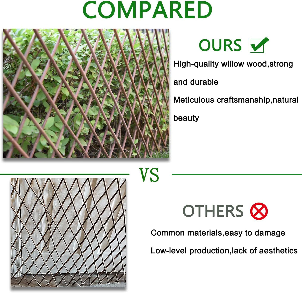 Expandable Willow Lattice Fence Panel Plant Support Garden Trellis for Climbing Vine Ivy Rose Cucumbers Clematis Outdoors Garden Yard, 36X92 Inch(1PC)