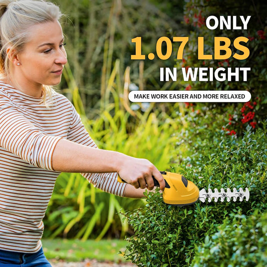 Cordless Grass Shear Hedge Trimmer, 2 in 1 Lightweight Electric Grass Trimmers, 2.0Ah Battery, Type-C Cable Included, Handheld Shrub Trimmer Grass Cutter for Garden(Yellow)