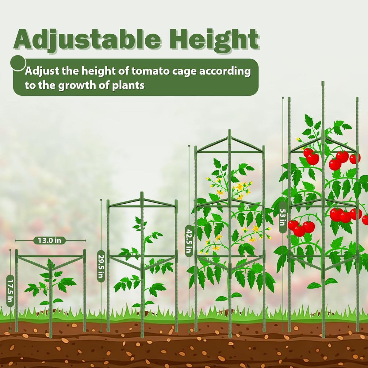 6 Pack 48 Inch Tomato Cages for Garden Plant Supports