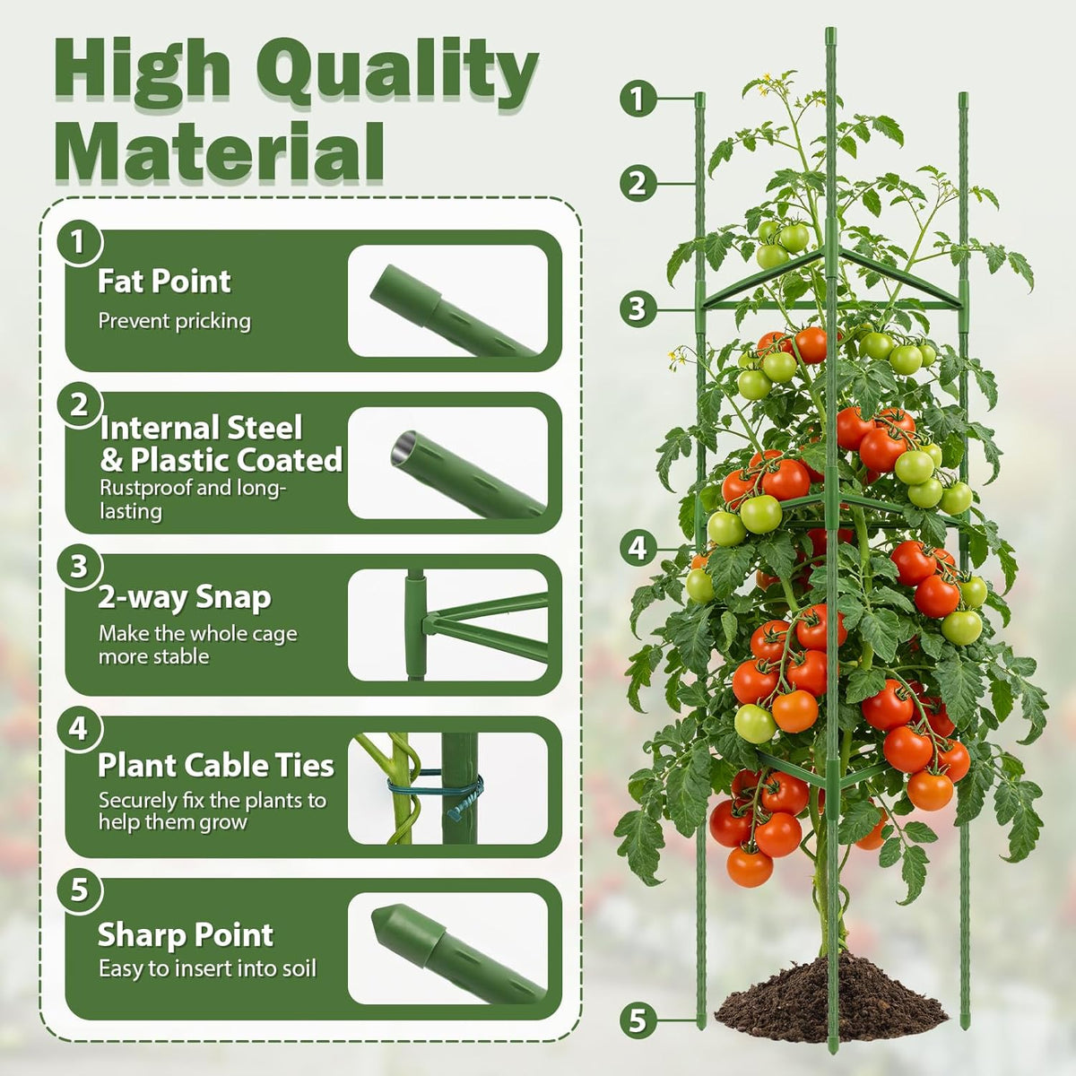 6 Pack 48 Inch Tomato Cages for Garden Plant Supports