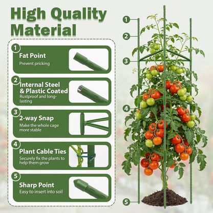 6 Pack 48 Inch Tomato Cages for Garden Plant Supports