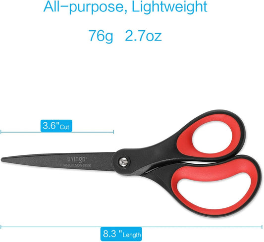 Scissors All Purpose Heavy Duty 8" Office Titanium Non Stick 2 Pack