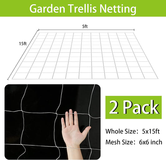 2 Pack 5x15 Ft Heavy Duty Garden Trellis Netting, with 50 Pcs Garden Ties