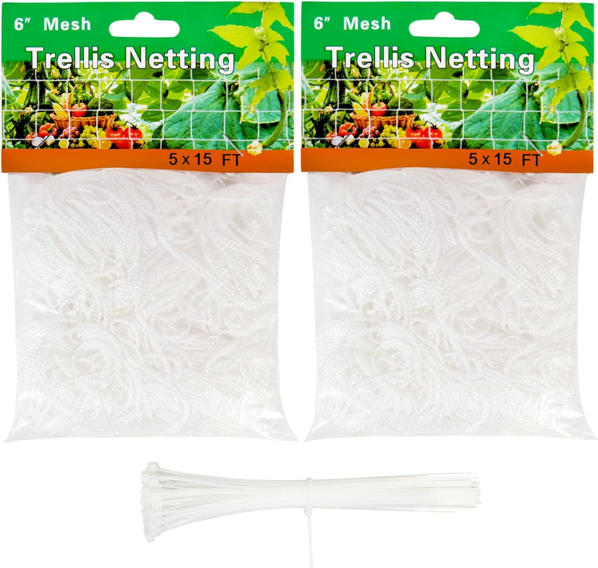 2 Pack 5x15 Ft Heavy Duty Garden Trellis Netting, with 50 Pcs Garden Ties