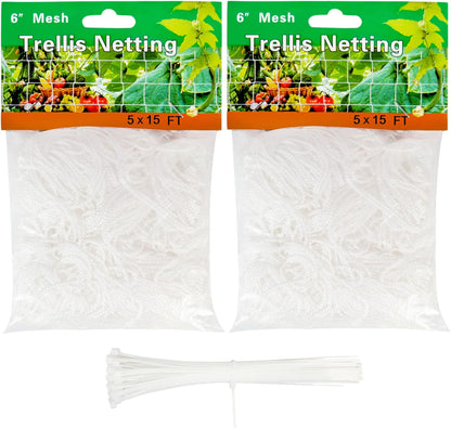 2 Pack 5x15 Ft Heavy Duty Garden Trellis Netting, with 50 Pcs Garden Ties