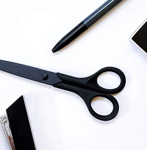 Black Scissors All Purpose Sharp Japanese Stainless Steel Blade, Non-Sticking Fluorine Coating Blade for Adhesive Tape, Made in JAPAN