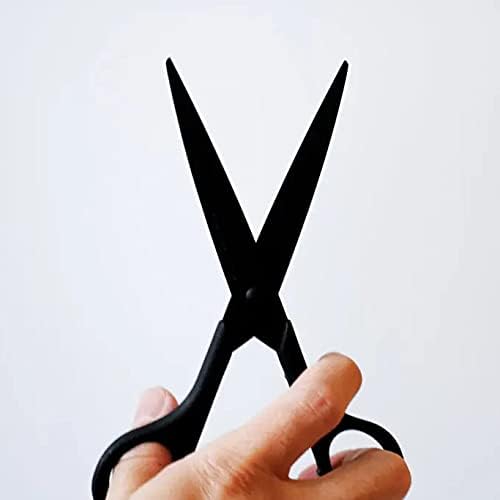 Black Scissors All Purpose Sharp Japanese Stainless Steel Blade, Non-Sticking Fluorine Coating Blade for Adhesive Tape, Made in JAPAN