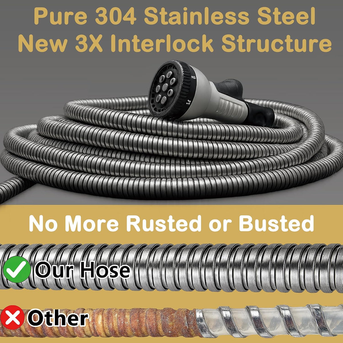 1FT Stainless Steel Leader Hose, 3/4 GHT Male to Female