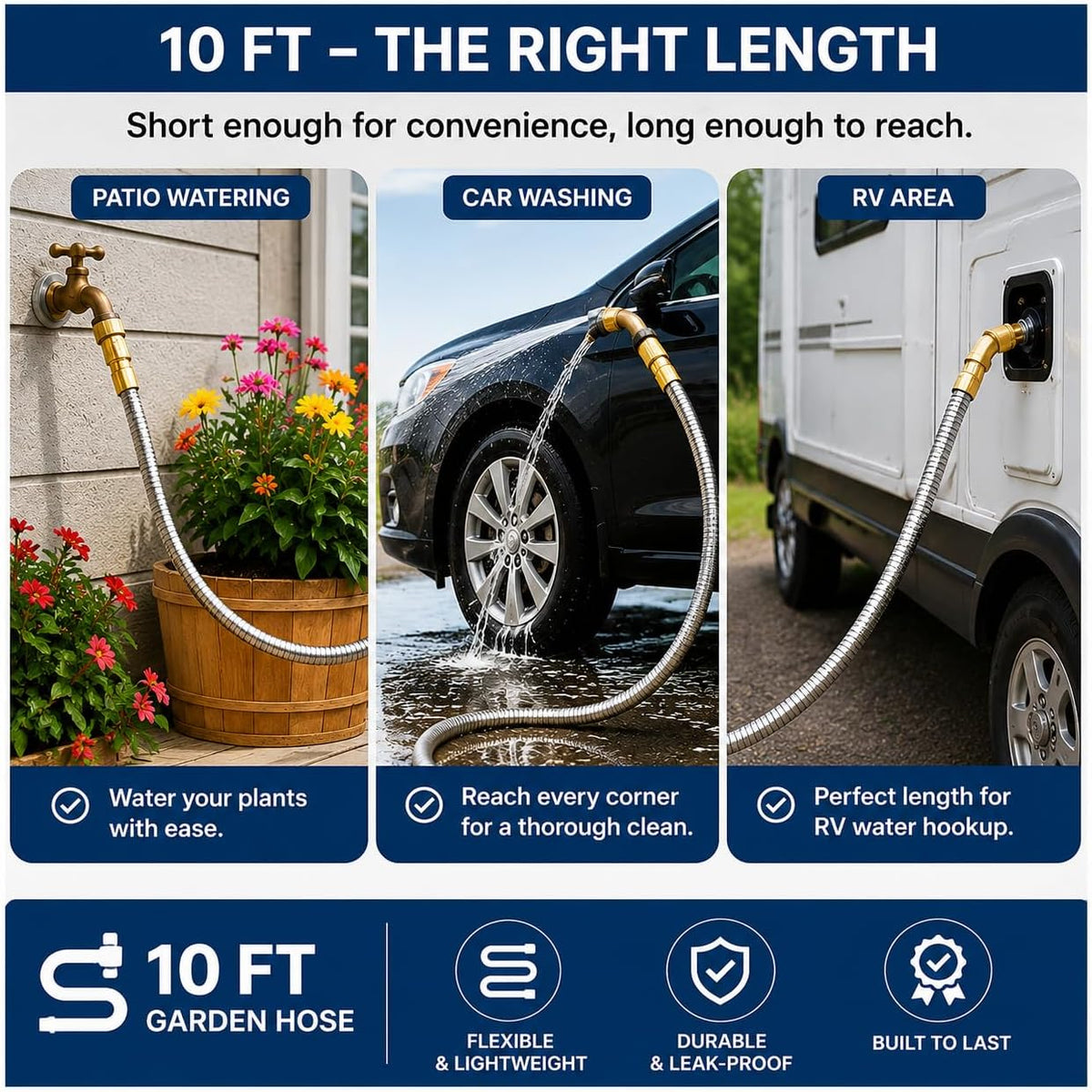 1FT Stainless Steel Leader Hose, 3/4 GHT Male to Female