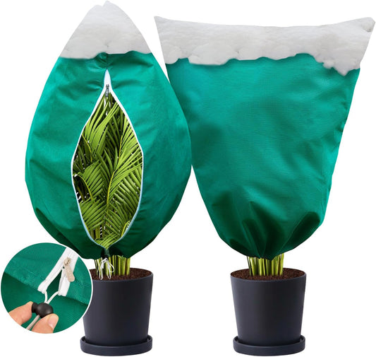2 Packs 2.2 oz/yd² Plant Covers Freeze Protection, 23.6" X 31.5" Thickened Outdoor Plants Frost Protection Covers with Zipper & Drawstring, Frost Blankets for Tree in Winter