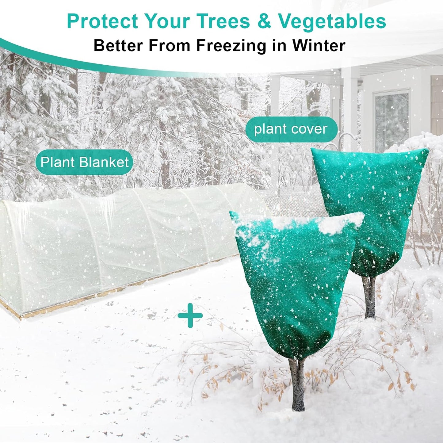 2 Packs 2.2 oz/yd² Plant Covers Freeze Protection, 23.6" X 31.5" Thickened Outdoor Plants Frost Protection Covers with Zipper & Drawstring, Frost Blankets for Tree in Winter