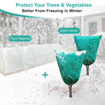 2 Packs 2.2 oz/yd² Plant Covers Freeze Protection, 23.6" X 31.5" Thickened Outdoor Plants Frost Protection Covers with Zipper & Drawstring, Frost Blankets for Tree in Winter