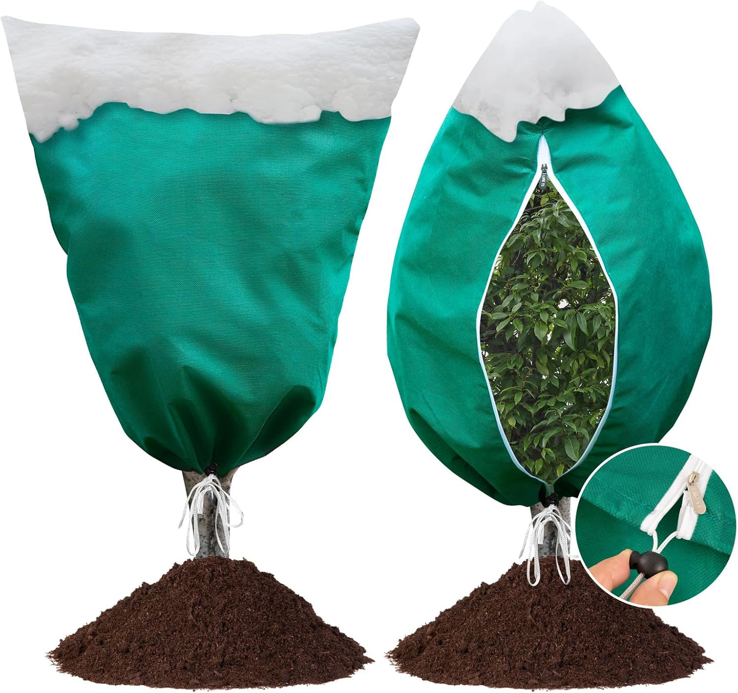 2 Packs 2.2 oz/yd² Plant Covers Freeze Protection, 23.6" X 31.5" Thickened Outdoor Plants Frost Protection Covers with Zipper & Drawstring, Frost Blankets for Tree in Winter