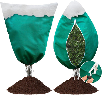2 Packs 2.2 oz/yd² Plant Covers Freeze Protection, 23.6" X 31.5" Thickened Outdoor Plants Frost Protection Covers with Zipper & Drawstring, Frost Blankets for Tree in Winter