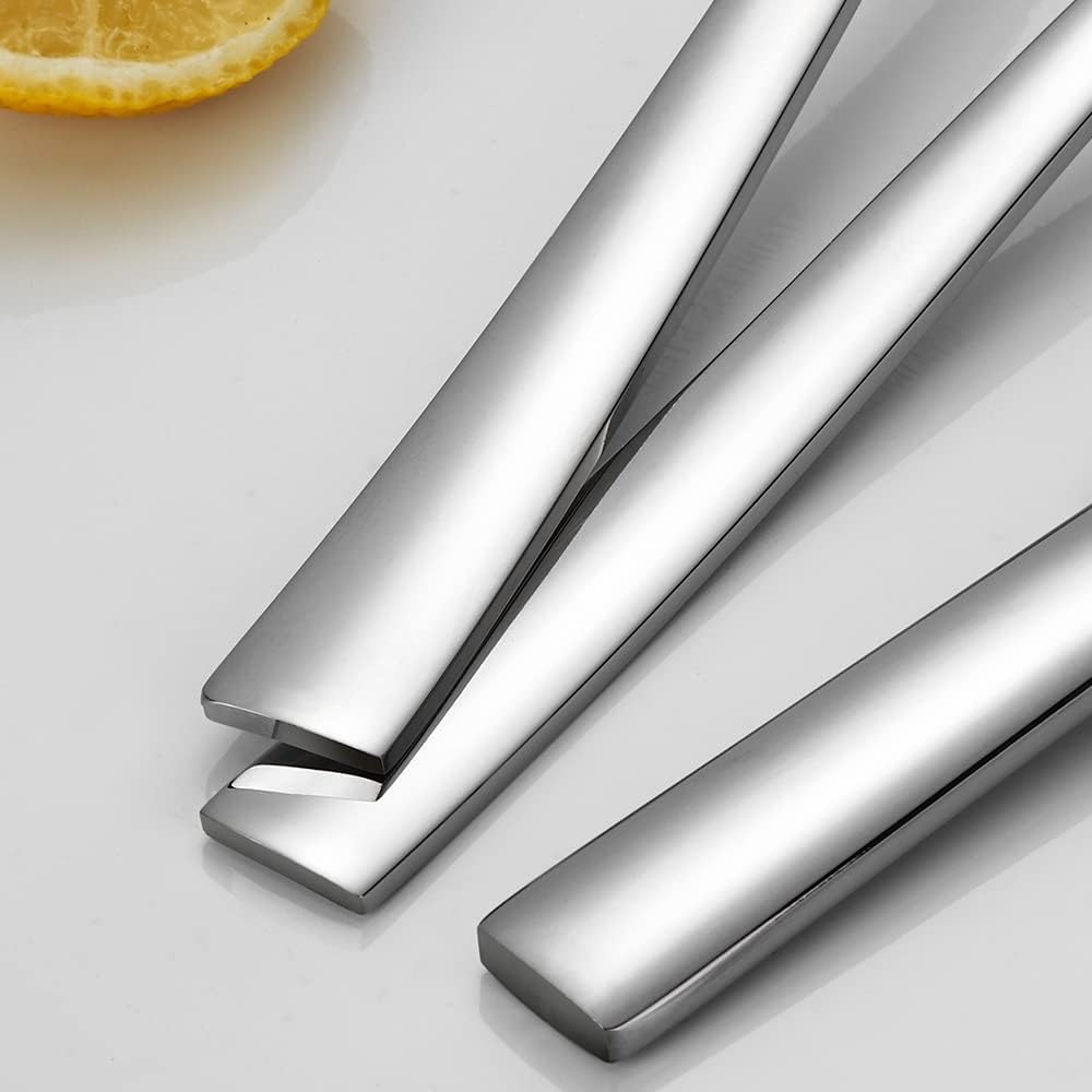 Silverware Set for 2, 10-Piece Stainless Steel Flatware Cutlery Set, Square Edge Kitchen Utensil Include Knives/Forks/Spoons, Tableware for Home/Hotel, Mirror Polished Dishwasher Safe