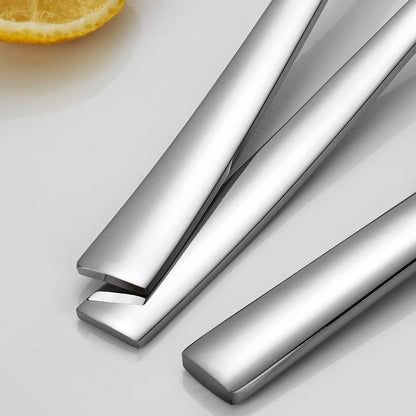 Silverware Set for 2, 10-Piece Stainless Steel Flatware Cutlery Set, Square Edge Kitchen Utensil Include Knives/Forks/Spoons, Tableware for Home/Hotel, Mirror Polished Dishwasher Safe