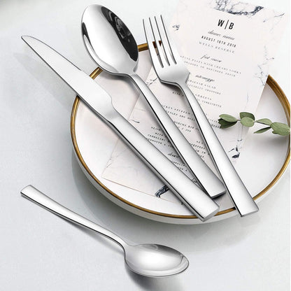 Silverware Set for 2, 10-Piece Stainless Steel Flatware Cutlery Set, Square Edge Kitchen Utensil Include Knives/Forks/Spoons, Tableware for Home/Hotel, Mirror Polished Dishwasher Safe