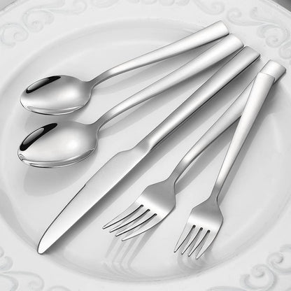 Silverware Set for 2, 10-Piece Stainless Steel Flatware Cutlery Set, Square Edge Kitchen Utensil Include Knives/Forks/Spoons, Tableware for Home/Hotel, Mirror Polished Dishwasher Safe