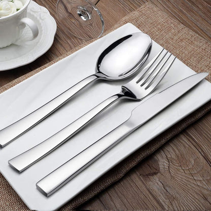 Silverware Set for 2, 10-Piece Stainless Steel Flatware Cutlery Set, Square Edge Kitchen Utensil Include Knives/Forks/Spoons, Tableware for Home/Hotel, Mirror Polished Dishwasher Safe