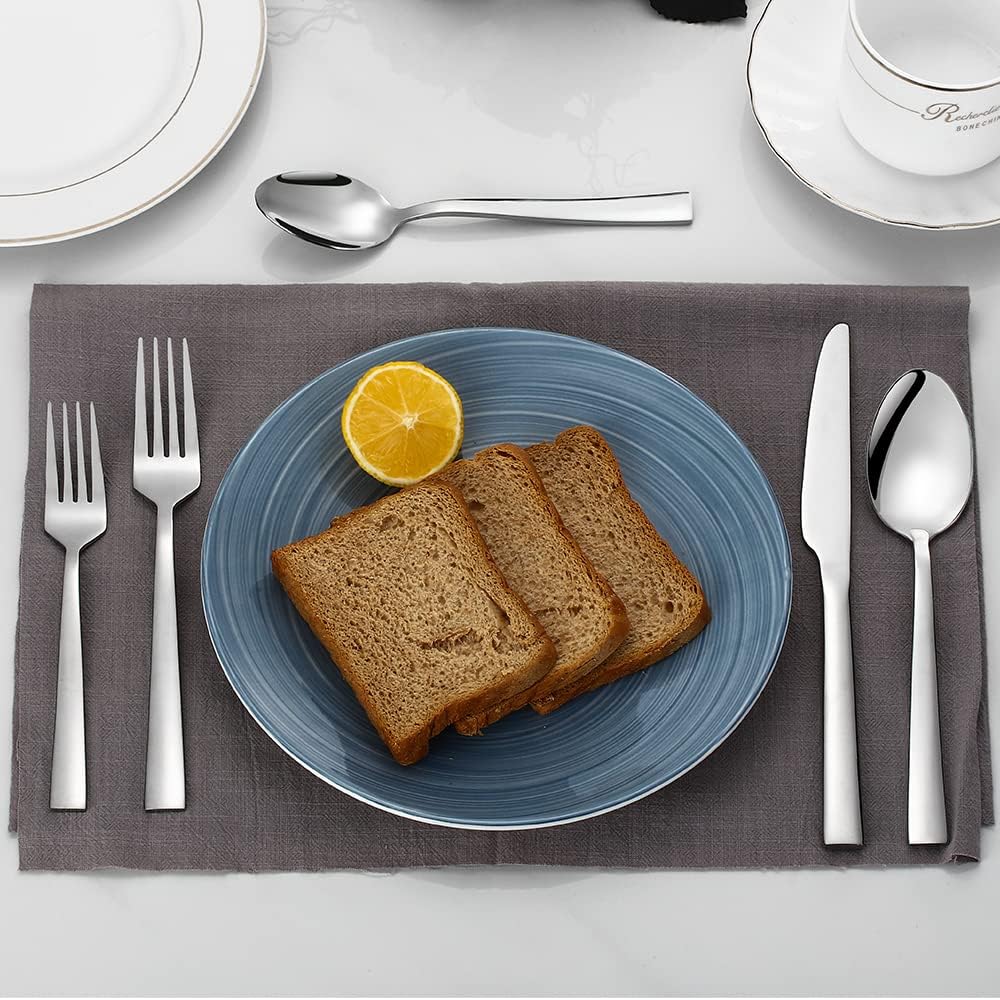 Silverware Set for 2, 10-Piece Stainless Steel Flatware Cutlery Set, Square Edge Kitchen Utensil Include Knives/Forks/Spoons, Tableware for Home/Hotel, Mirror Polished Dishwasher Safe
