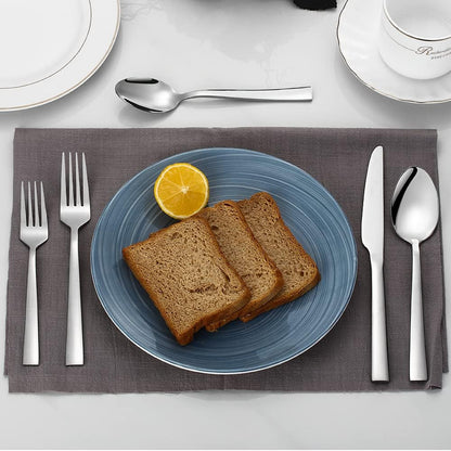 Silverware Set for 2, 10-Piece Stainless Steel Flatware Cutlery Set, Square Edge Kitchen Utensil Include Knives/Forks/Spoons, Tableware for Home/Hotel, Mirror Polished Dishwasher Safe